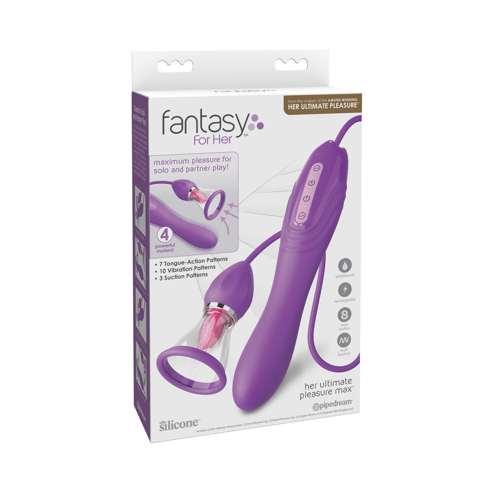 Fantasy For Her Her Ultimate Pleasure Max Purple purple Her Ultimate Pleasure Max device illustrated on a tall white retail box