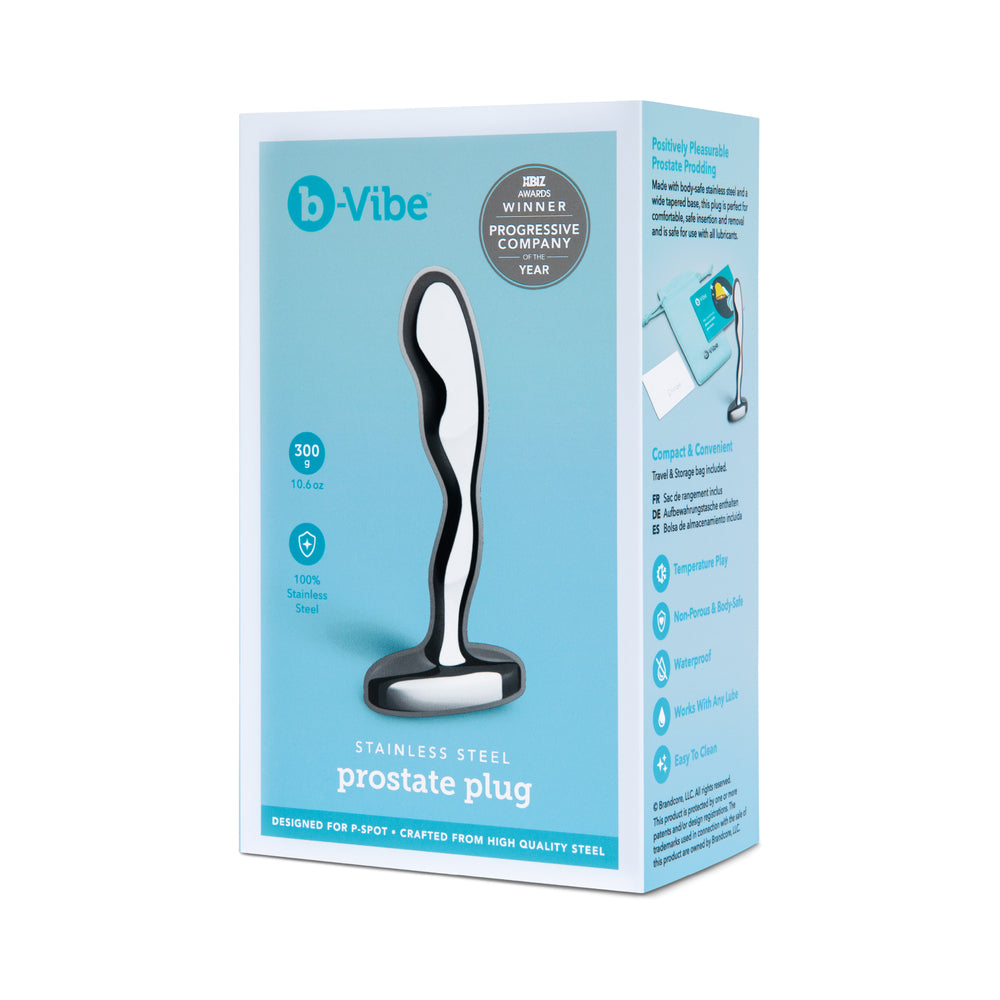 b-Vibe Stainless Steel Prostate Plug b-Vibe polished stainless steel curved prostate plug angled retail box