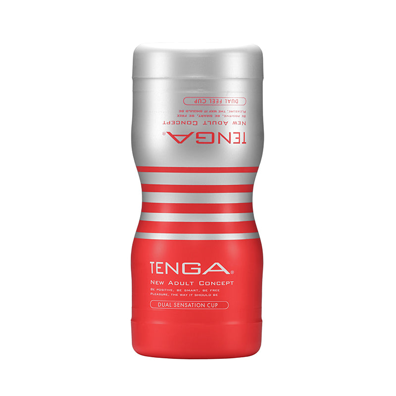 Tenga Dual Sensation Cup Red and silver Tenga Dual Sensation Cup with striped center