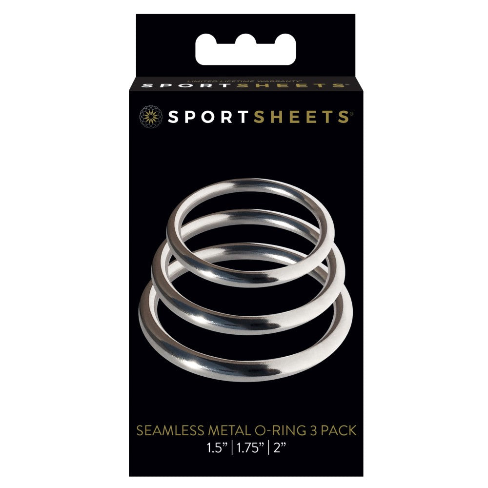 Sportsheets Metal O-Ring 3-Pack Silver Sportsheets Silver Metal O-Rings three rings on black retail card