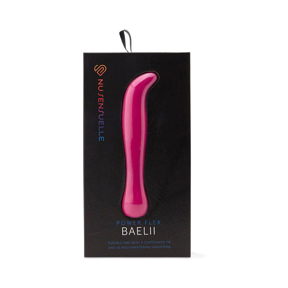 Nu Sensuelle Baelii 20 Function Vibe Magenta Magenta Nu Sensuelle Baelii curved vibrator visible through black box window