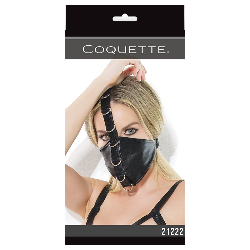 Darque Fetish Mask Black OS Coquette Darque black wet-look mask with silver D-rings in retail pack
