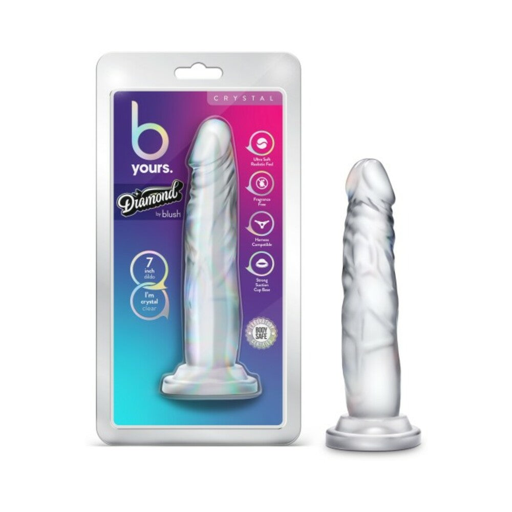 B Yours Diamond Crystal 7 in. Dildo Clear Clear B Yours Diamond Crystal 7-inch dildo beside retail package