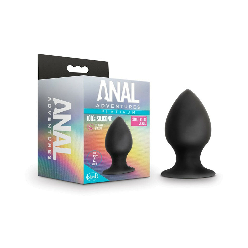 Anal Adventures Platinum Silicone Anal Stout Plug Large Black Anal Adventures large black Stout plug retail box