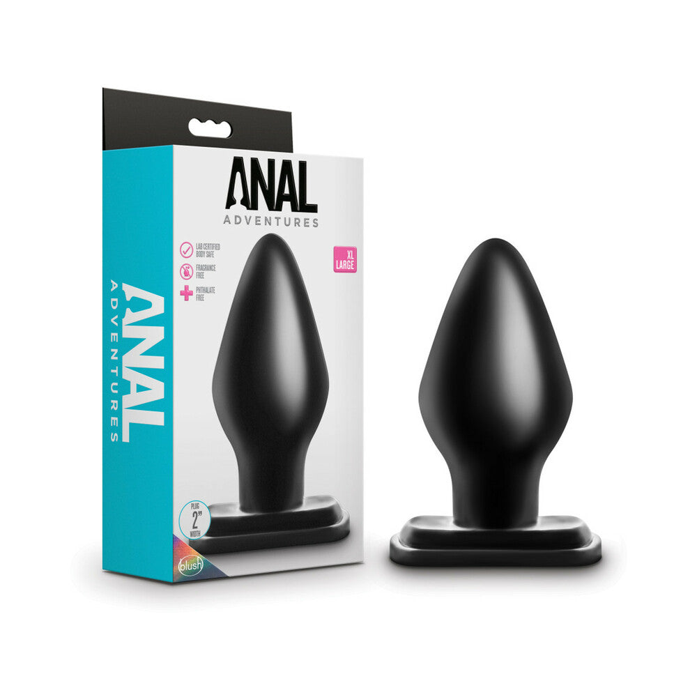 Anal Adventures X-Large Plug Black Anal Adventures XL black plug beside turquoise retail box
