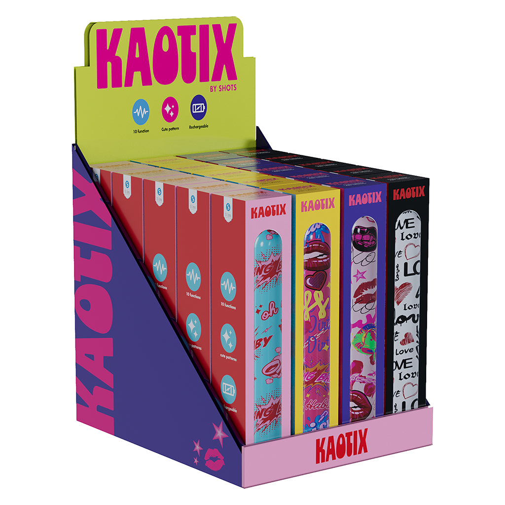 SLI Kaotix Display Box Assorted Color (20 Units) SLI Kaotix 20-unit assorted vibrator display in counter tray