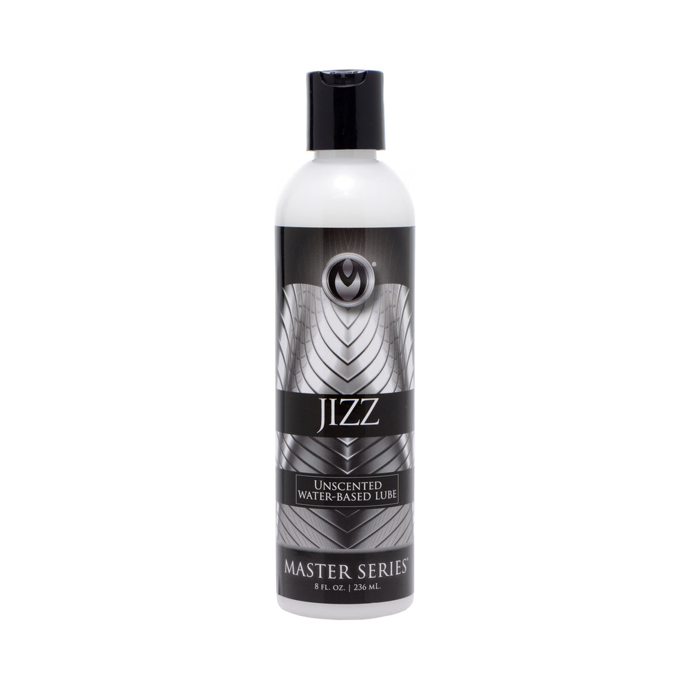Master Series Jizz Unscented Water-Based Lube white Master Series Jizz unscented 8 fl oz lubricant bottle with black cap