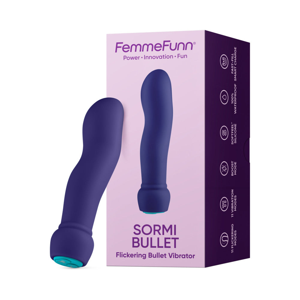 FemmeFunn Sormi Bullet Dark Purple Dark-purple FemmeFunn Sormi bullet pictured beside its retail box