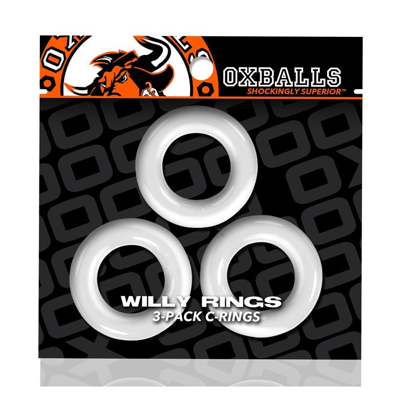 Oxballs Willy Rings 3-Pack Cockrings O/S White Three white Oxballs Willy Rings on black patterned hanging card