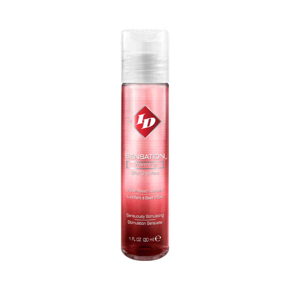 ID Sensation Warming Water-Based Lubricant 1 oz. ID Sensation one-ounce clear bottle with pink label and white pump