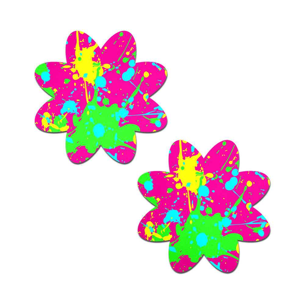 Pastease Neon Pink Graffiti Paint Splatter Petal Breast Pasties Pastease neon graffiti paint splatter petal breast pasties matching pair with hot pink, green, blue and yellow splashes