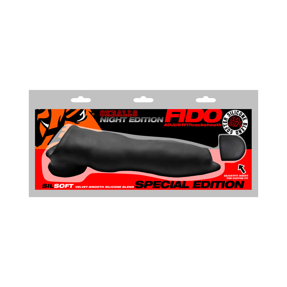 Oxballs Fido Velvet-Smooth Beast Cocksheath Special Edition Night Oxballs Fido Night black tapered silicone cocksheath package