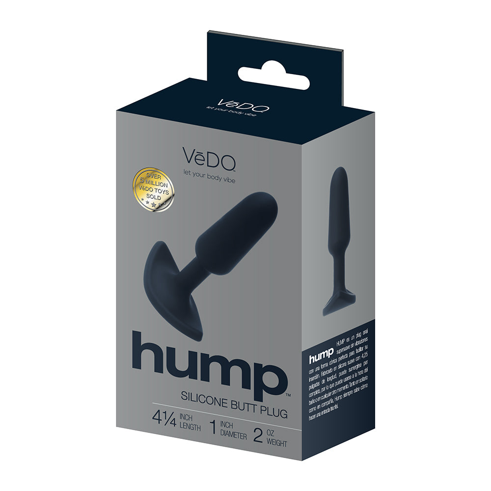 VeDO Hump Silicone Anal Plug Black VeDO Hump black tapered plug with T-shaped base on box