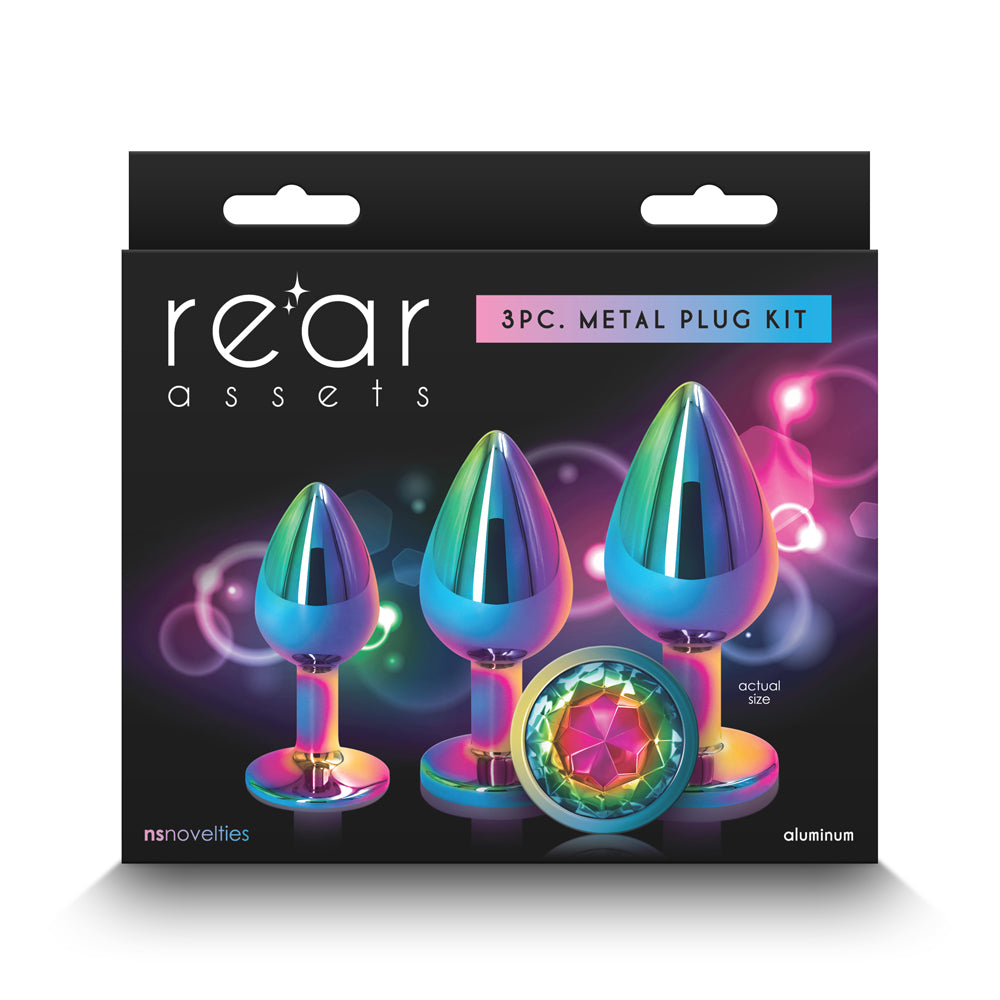 Rear Assets 3-Piece Metal Plug Kit Multicolor/Rainbow Rear Assets three-piece rainbow metal plug kit in black box