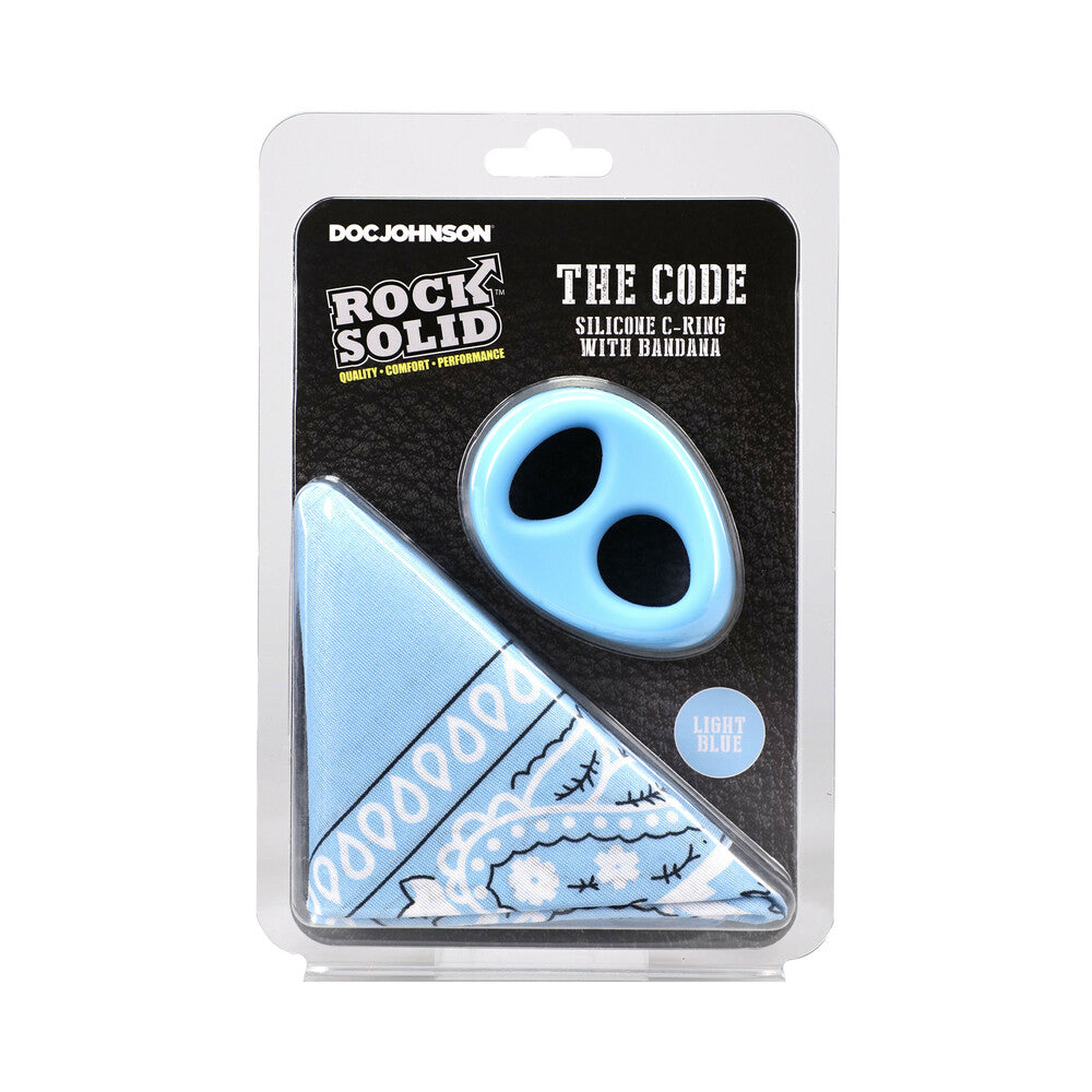 Rock Solid The Code Silicone C-Ring with Bandana Light Blue/Black Rock Solid light-blue double-opening C-ring with blue bandana