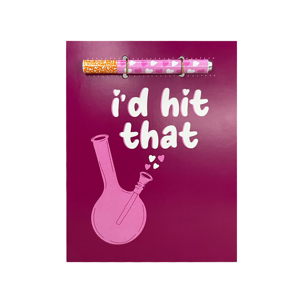 I''d Hit That One Hitter Kard pink I'd Hit That greeting card with heart-pattern one-hitter and bong illustration