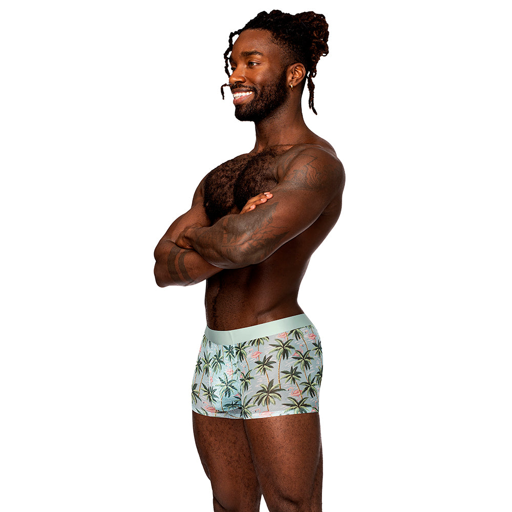 Male Power The Matchmaker Seamless Sheer Short Flamingo XL Male model wearing flamingo-print Matchmaker sheer short size XL