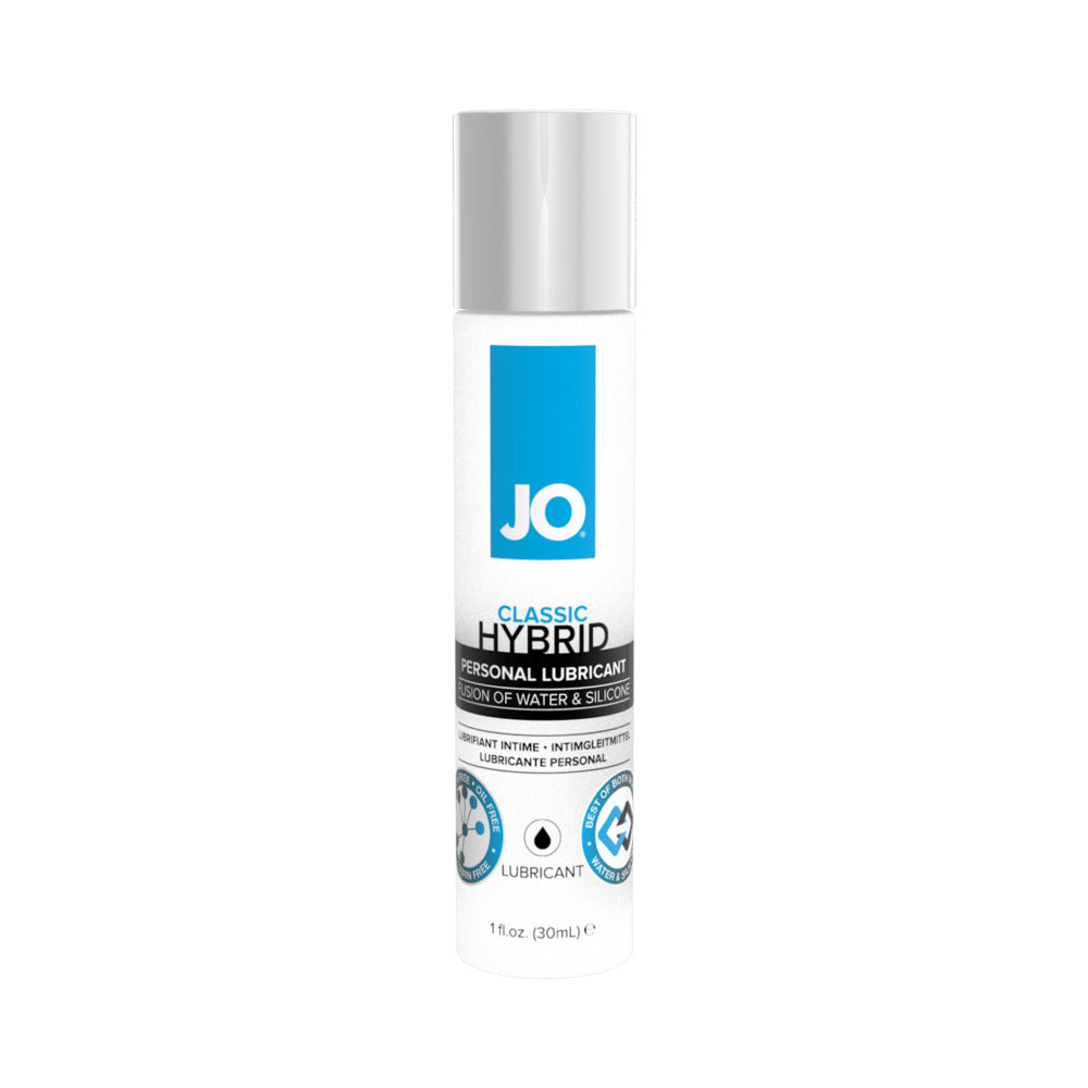 JO Classic Hybrid Lubricant 1 oz. Slim 1 oz System JO Classic Hybrid bottle with silver cap and blue label