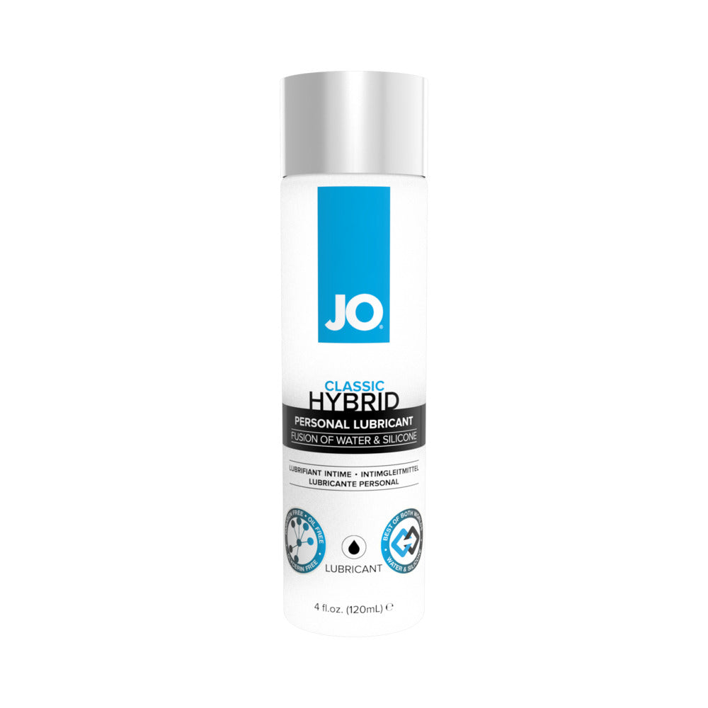 JO Classic Hybrid Lubricant 4 oz. Front view of 4 oz System JO Classic Hybrid white pump bottle