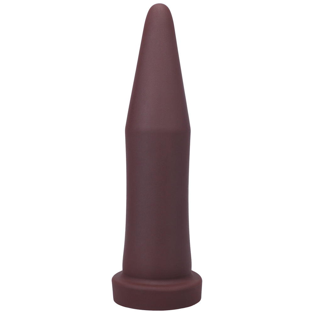Tantus Inner Band Trainer Firm Dildo Garnet (Box) Front view of firm garnet Tantus Inner Band Trainer with tapered shaft