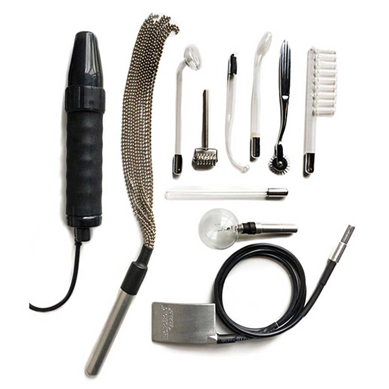 Kinklab Agent Noir Neon Wand Electrosex Kit Kinklab Agent Noir black wand, cable, strap and clear electrodes