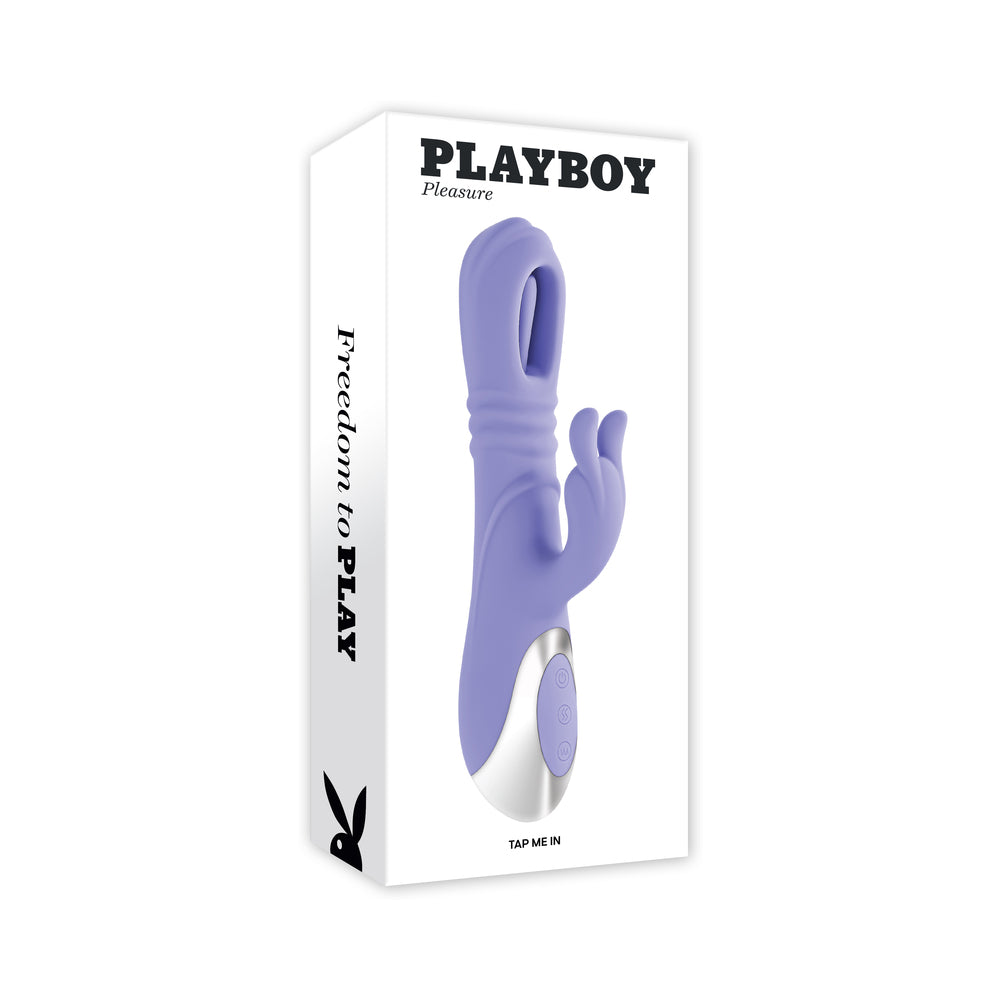 Playboy Tap Me In Lilac Playboy Tap Me In Lilac vibrator beside white retail box