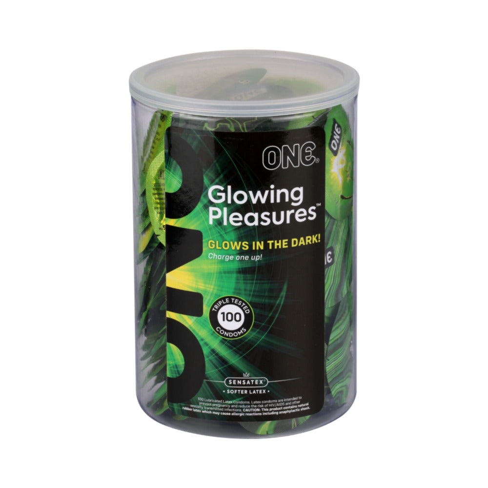 ONE Glowing Pleasure Jar (100ct) ONE Glowing Pleasure green jar with 100 wrapped condoms