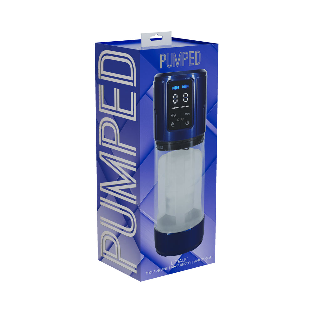 PUMPED UltraLift Automatic Masturbator Waterproof Metallic Blue Shots PUMPED UltraLift metallic blue automatic stroker box