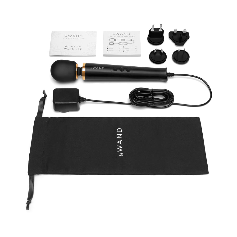Le Wand Powerful Petite Plug-In Black black Le Wand Powerful Petite with cable attachments cards and pouch