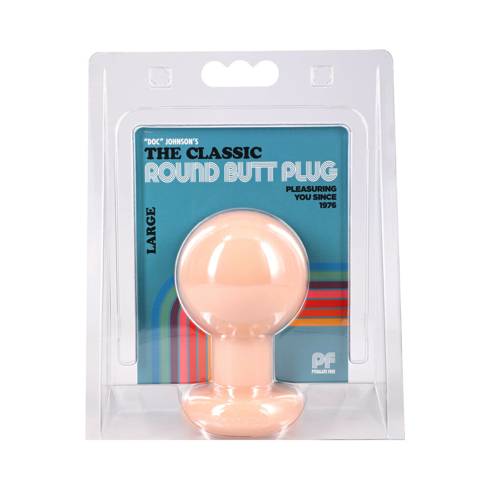 The Classic Round Butt Plug Cream Large Doc Johnson Classic Round large cream plug front retail package