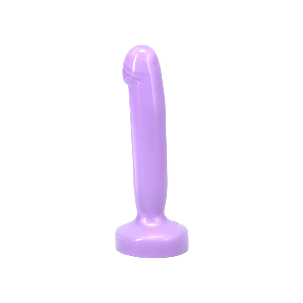 Tantus Starter Dildo Lavender (Bag) Left angle of lavender Tantus Starter dildo with round base