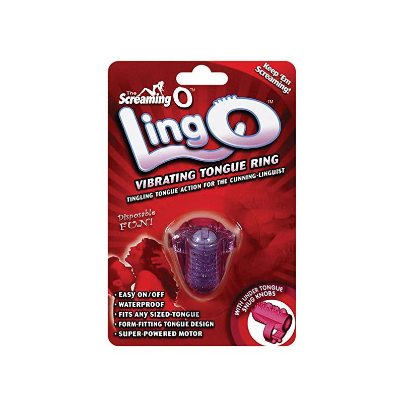 Screaming O LingO Vibrating Tongue Ring Screaming O LingO Tongue Ring purple device on red illustrated hanging card