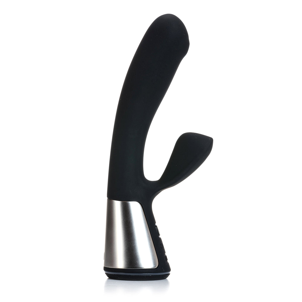 OhMiBod Fuse Interactive Dual Stimuator Black black OhMiBod Fuse dual-stimulation vibrator with two curved arms and silver base
