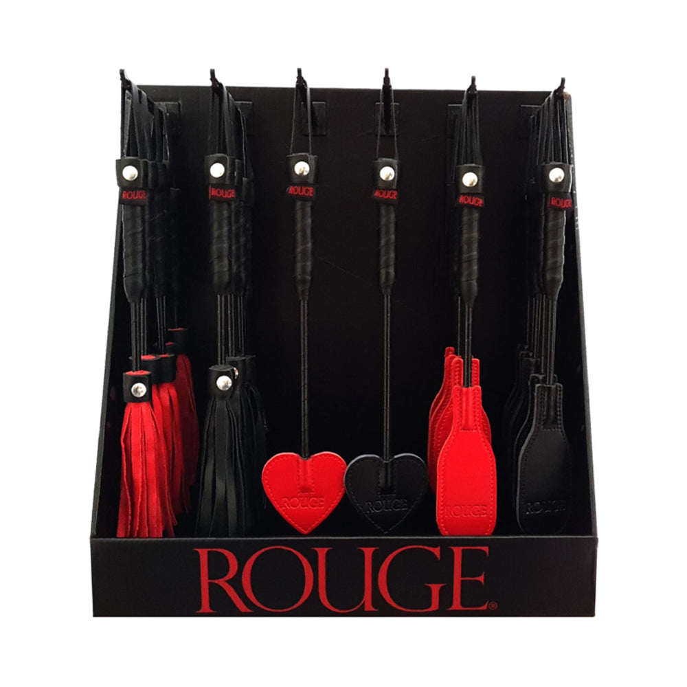 Rouge Mini Crops & Flogger Counter Display 6 of each 36-Piece Display Rouge black counter stand filled with red and black mini crops and floggers