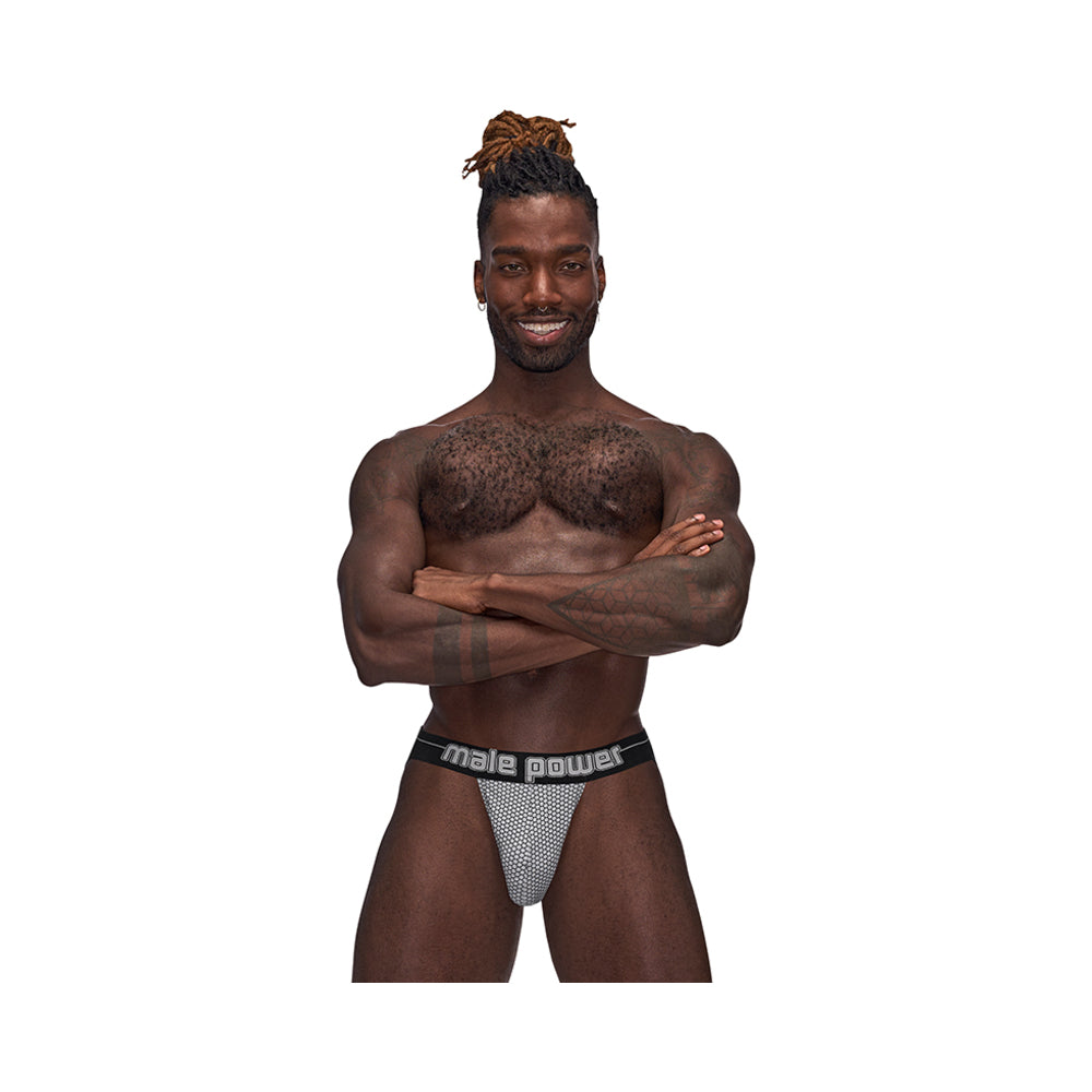 Male Power Sexagon Strappy Ring Jock Gray L/XL Close front view of gray Male Power Sexagon Strappy Ring jock