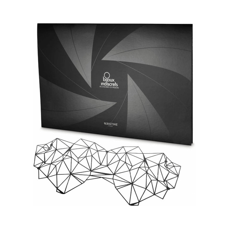 Bijoux Indiscrets Kristine Decal Eye Mask angular black Kristine vinyl eye-mask decal with geometric line pattern below black envelope