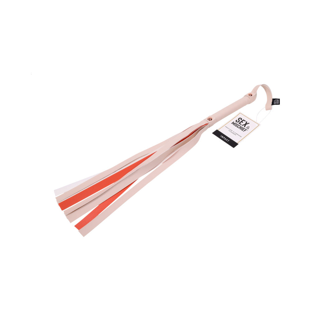 Sportsheets Sex & Mischief Peaches ''n CreaMe Stripe Flogger peach and cream striped faux-leather flogger with rose-gold handle accent