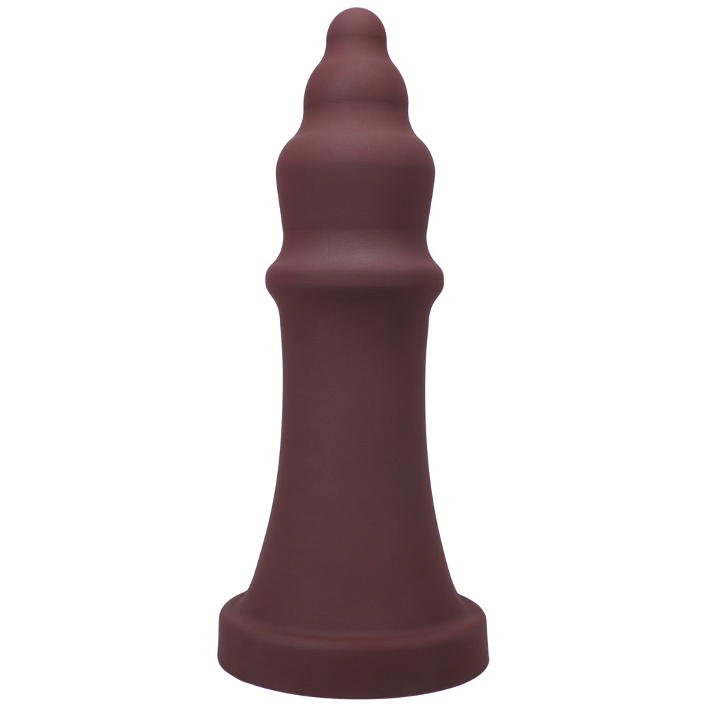 Tantus The Queen Firm Dildo Garnet Front view of garnet Tantus The Queen with tiered shaft and round base