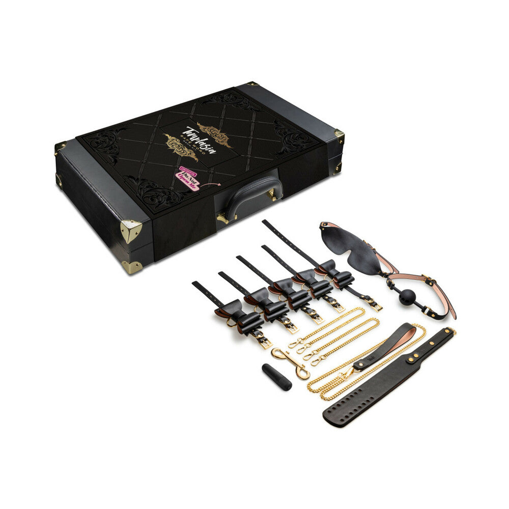 Temptasia Safe Word 10-Piece Bondage Kit with Suitcase Black Open Temptasia bondage suitcase with ten black accessories