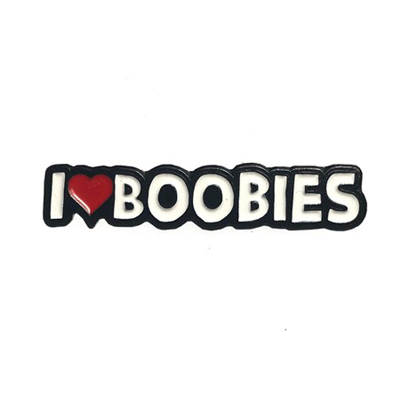 Geeky & Kinky I Heart Boobies Enamel Pin I Heart Boobies enamel pin with white text and small red heart