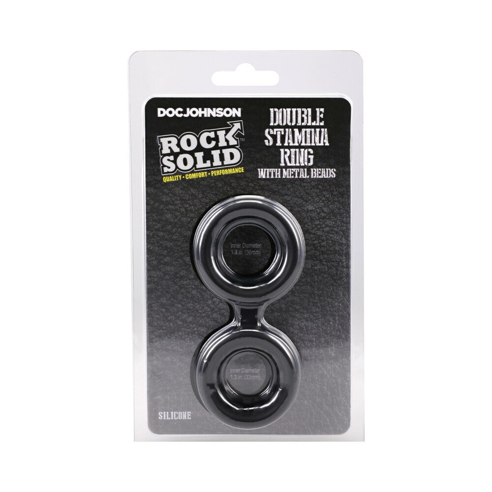 ROCK SOLID Silicone Double Stamina Ring with Metal Beads Black ROCK SOLID black silicone double ring front retail package