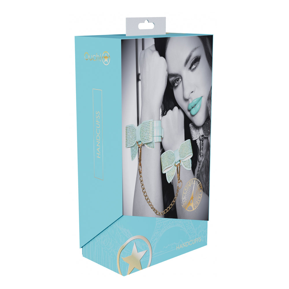 Ouch! International Paris Collection Handcuffs Blue blue Paris Collection bow handcuffs with gold chain pictured on box