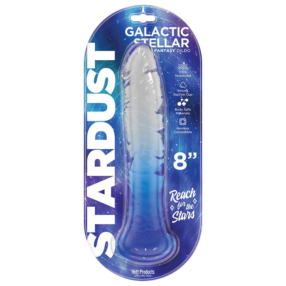 Stardust Galactic Stellar Textured 8 in. Jelly Fantasy Dildo Crystal Blue Crystal-blue Stardust Galactic dildo in blue blister pack
