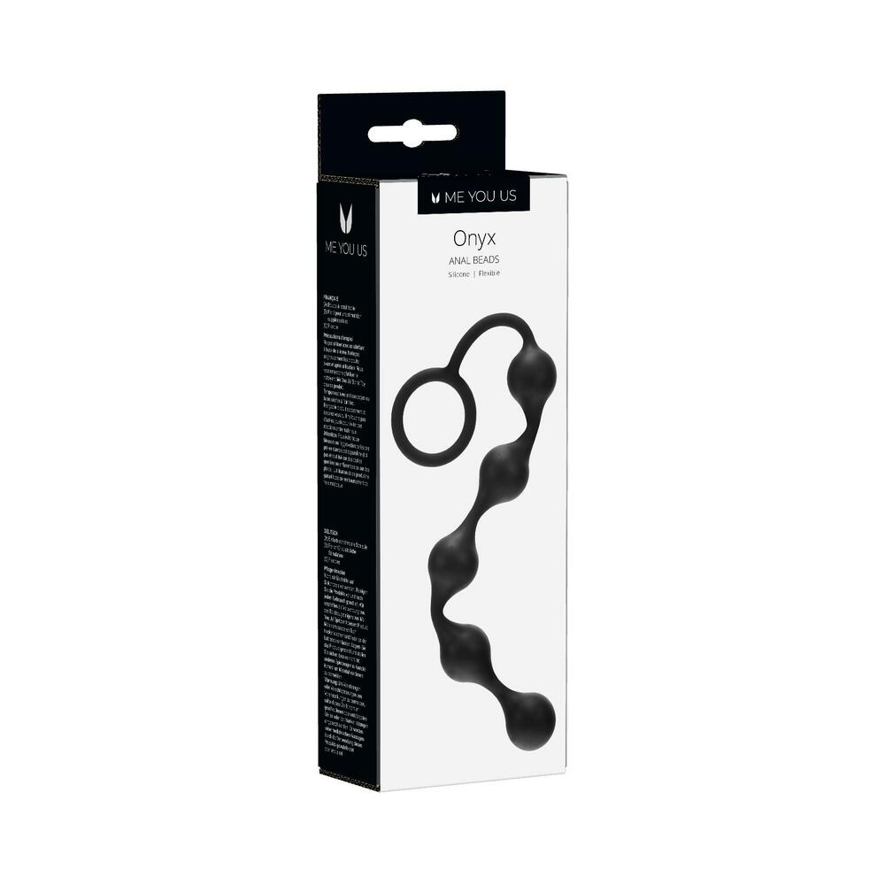 Me You Us Onyx Silicone Anal Beads Black black Me You Us Onyx five-bead strand with large retrieval ring on retail box
