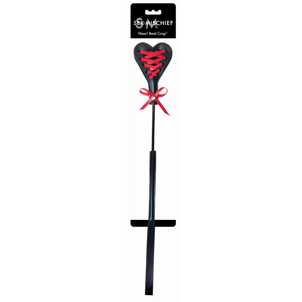 Sportsheets Sex & Mischief Heart Beat Crop Sportsheets Heart Beat Crop black crop on hanging card with red laced heart