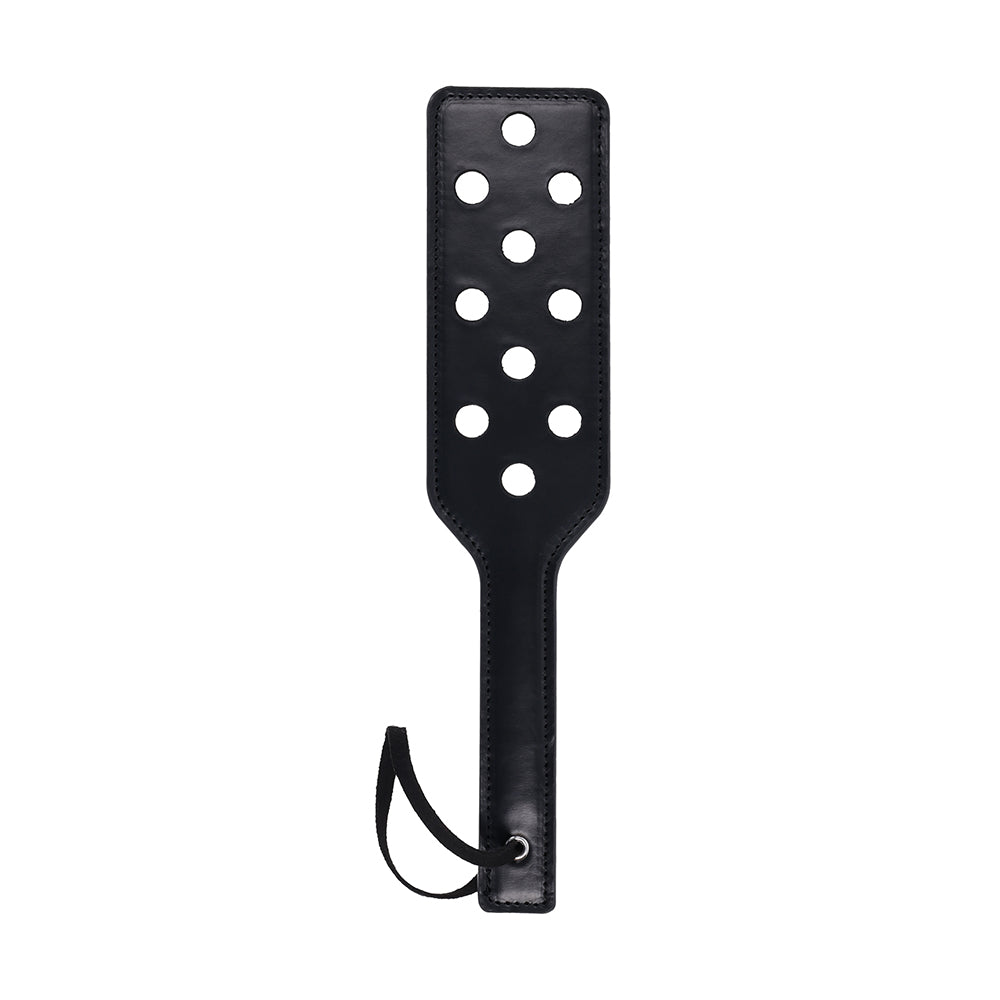 Sportsheets Sex & Mischief Shadow Paddle Sportsheets Shadow black perforated paddle vertical front view