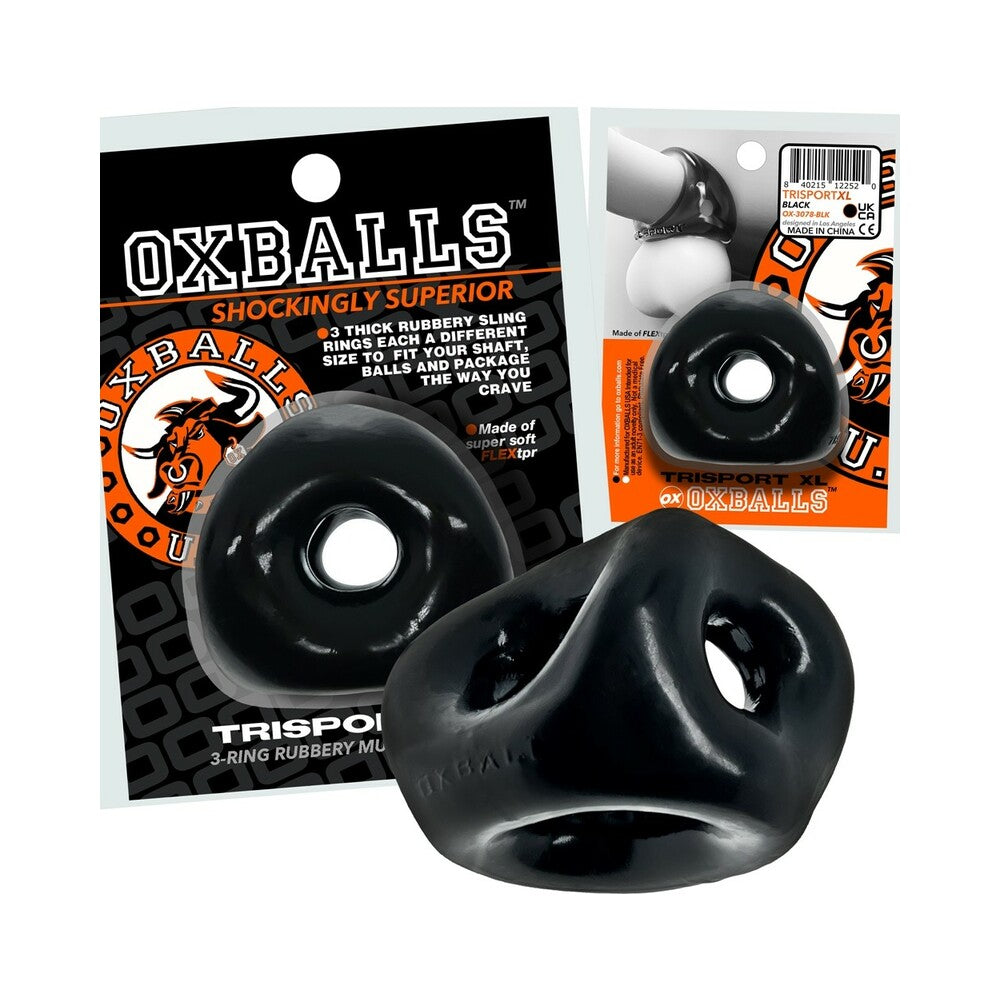 Oxballs Tri-Sport XL Thicker 3-Ring Sling Black Oxballs Tri-Sport XL black three-ring sling and package