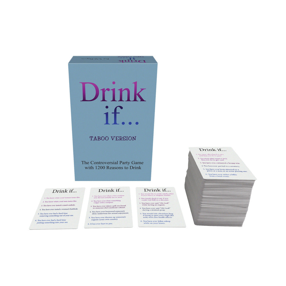 Drink If... Taboo Drink If Taboo game box with sample cards and stacked card deck