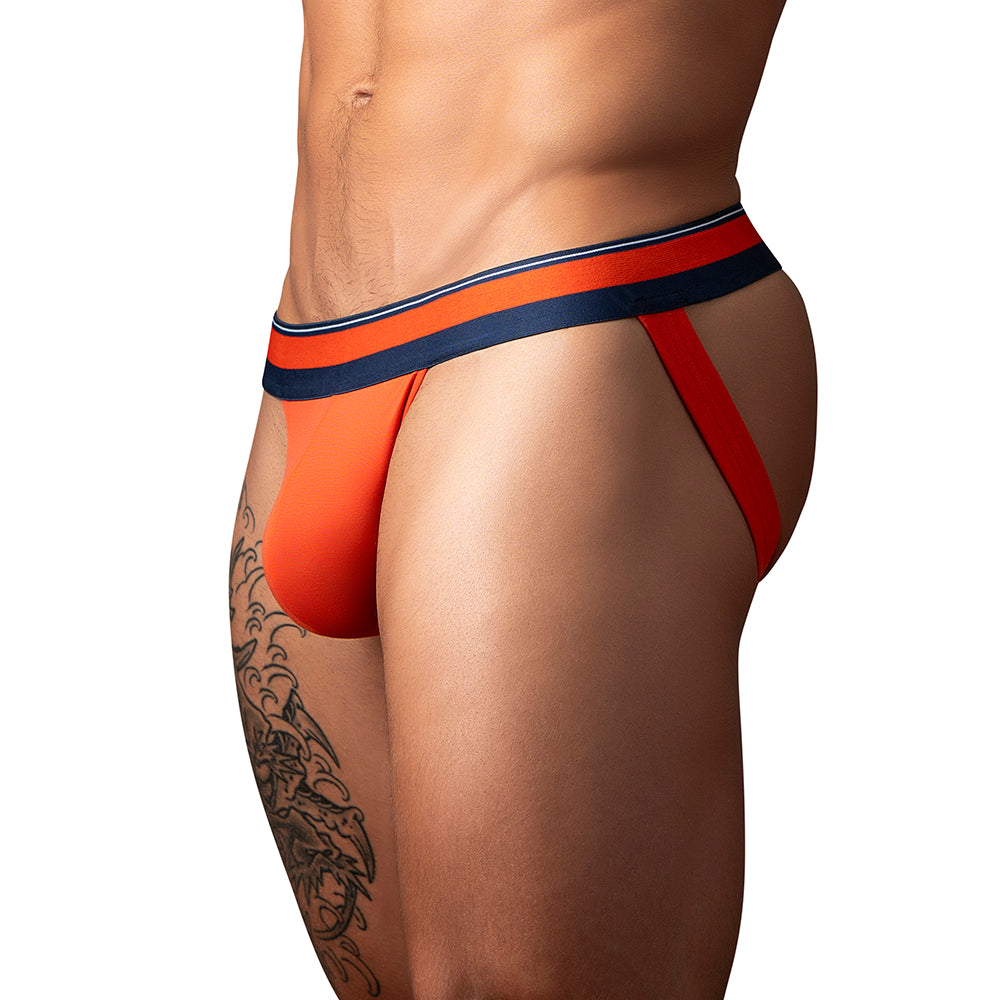 Male Power Soo Comfy Jock Orange L/XL Side front view of Orange Male Power Soo Comfy Jock L/XL