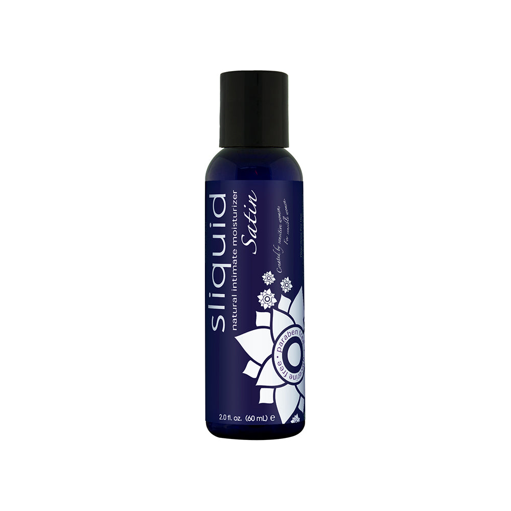 Sliquid Naturals Satin Personal Moisturizer 2oz Sliquid Naturals Satin Moisturizer dark blue 2 oz bottle with black cap and purple label